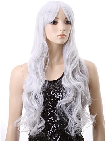 Christmas Long 80cm Cosplay Curly Synthetic Hair Costume Party Full Wig JF011286 (Silver White)
