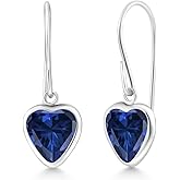Gem Stone King French Wire Dangle Hook Earrings for Women | 925 Sterling Silver | Gemstone Birthstone | Heart Shape 6MM | Fine Jewelry for Her Mom Women Wife
