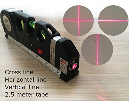 Rebzar Laser Line Pro Spirit Level 2.5 m Tape and 1/2 ft Ruler for Multiple Purposes (Black)