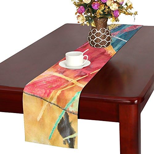 QYUESHANG Painting Watercolor Wax Stains Red Blue Yellow Table Runner, Kitchen Dining Table Runner 16 X 72 Inch For Dinner Parties, Events, Decor