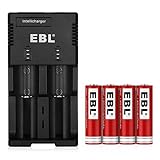 EBL Battery Charger for Li-ion Ni-MH Ni-CD Rechargeable Batteries with 4 Pack 3.7V 14500 Li-ion Rechargeable Batteries