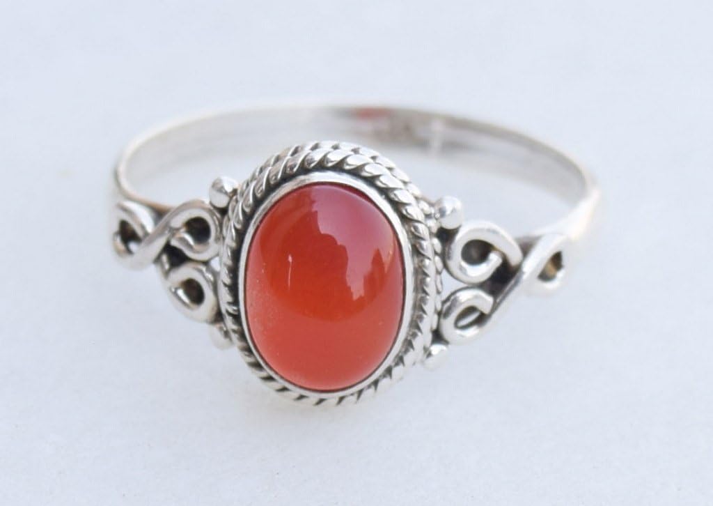 Orange Carnelian Ring, 925 Sterling Silver Carnelian Stone Gemstone Ring, Girl Women Gift Ring Size US 5 6 7 8 9 10 11 12