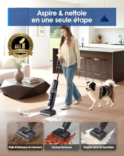 Tineco Floor One i6 Stretch Cordless Vacuum Cleaner, Wet and Dry Vacuum Cleaner, Powerful Suction 20 kPa, Flat Range 180°, Two-Edge Cleaning, 40 Min Autonomy, Drying 5 Min 85°C
