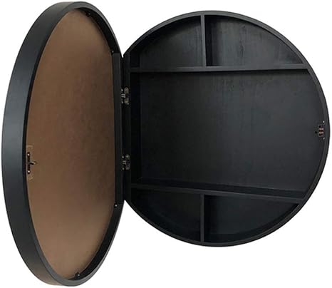Amazon Com Sdk Round Bathroom Mirror Cabinet Bathroom Wall Storage Cabinet Mirror Medicine Cabinet With Slow Close Wooden Frame 3 Level Color Black Size 60cm Kitchen Dining