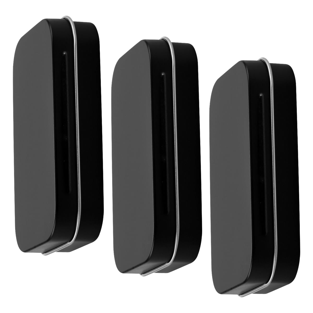 GLADFRESIT Metal Tins - Set of 3 Rectangular Hinged Containers for Pills, Cards, and More - Portable Mini Storage Boxes for Home - Sleek Black Design