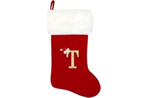 Eoocan 20 Inches Monogram Christmas Stockings Red Velvet with White Super Soft Plush Cuff Embroidered Xmas Stockings Classic Personalized Stocking Decorations for Family Holiday Season Decor(Letter T)