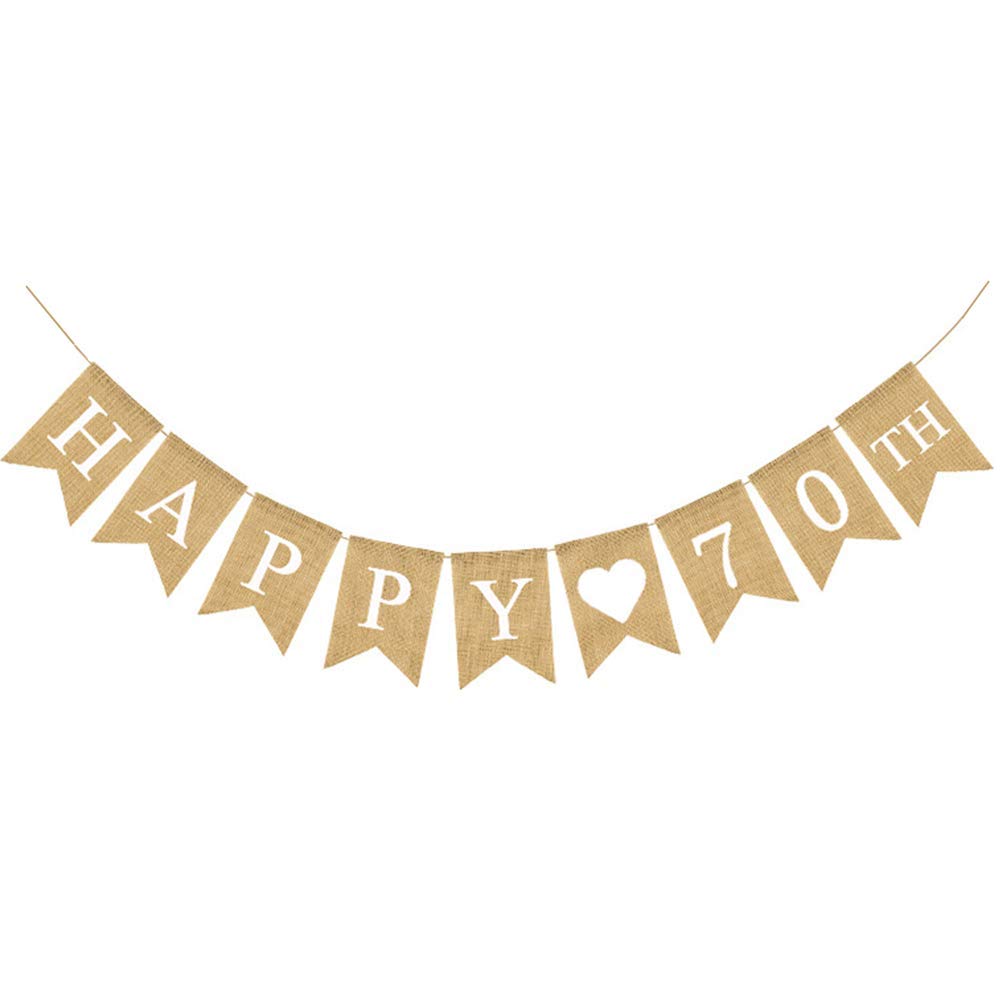 Pargleev 70th Birthday Bunting Burlap Banner, Happy Seventy 70 Celebrations Flag for Surprise Party Decorations