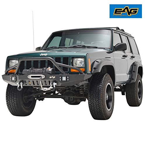 EAG Steel Front Bumper with LED Lights and Winch Plate Fit for 8401 Cherokee MJ