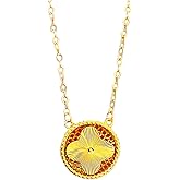 MWTOWM Gold Round Clover Necklace for Women Dainty 14K Gold Plated Pendant Necklace Adjustable Chain Choker Charm Colorful Rotating Clover Pendant Lucky Necklace for Women Jewelry