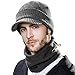 Comhats Winter 2 Piece Wool Knit Hat & Scarf Set for Men Women Visor Beanie Fleece Lined Cold Weather Warm Gray Medium