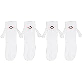XIHIRCD 2 Pairs Hand Holding Socks for Kids, Funny Magnetic Mid-Tube Socks White Smile Face Matching Crazy Silly Slipper Socks Friendship Birthday Gift for Children Toddler (3-5T)