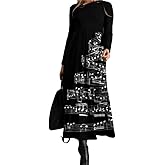 OSCORP Women’s Long Sleeve Maxi Dress – Flowy Casual Printed Dress with Round Neck, Loose Fit for Daily & Holiday 2026