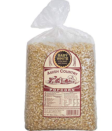 Amish Country Popcorn -Baby White Extra Small and Tender Popcorn, Old Fashioned and Non-GMO - 6 lb Bag with Recipe Guide and 1 Year Freshness Guarantee