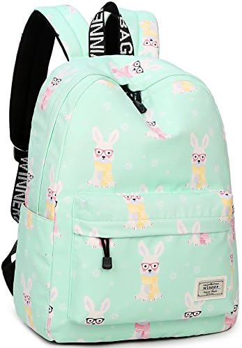 School Bookbags for Girls, BLOOMSTAR Cute Rabbit Print Laptop Backpack College Bags Women Daypack Travel Bag (Green)