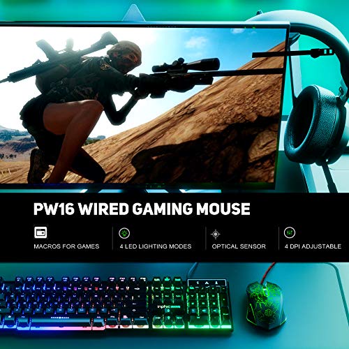 INPHIC Souris USB Filaire, 3200 DPI, 6 Boutons programmables, ergonomie, 4 LED de Respiration rétroéclairées, Souris Filaire pour PC, Compatible avec Windows 7/8/10 / XP/Vista