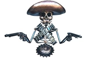 massoke Cowboy Skull Gunslinger Hood Ornament Sculpture, Dashboard Hood Ornaments for Trucks, 3D Metal Hood Decorative Motorc