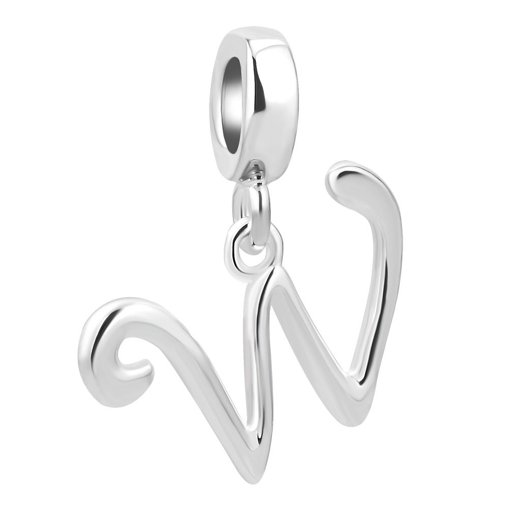 UNIQUEEN Sterling Silver Letter Charms Initial Dangle Alphabet Bead fit Charm European Bracelet (W)
