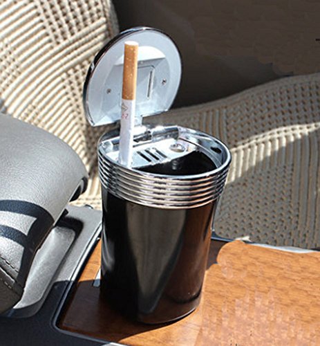 PANDA SUPERSTORE Portable Stainless Auto Car Cigarette Ashtray Extinguishing Ashtray Black
