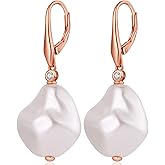 Pearl Dangle Earrings Pearl Earrings for Women 925 Sterling Silver Leverback Dangle Studs