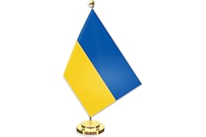 Ukraine Desk Small Flag Set,5×8 Inch Ukrainian Mini Desktop table Banner,12" Metal Solid Pole Decor,Tiny Digital Printed Poly