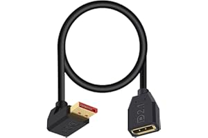 Poyiccot 16K Displayport 2.1 Cable 1.5FT, 90 Degree Up Angle Displayport Extension Cable, 54Gbps DP Support for 16K@30Hz, 8K@120Hz, 4K@240Hz 165Hz, HDR, HDCP,Gaming Monitor, TV, Graphics