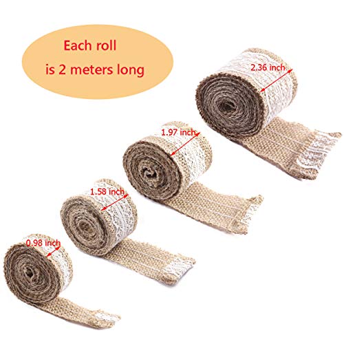 Forise Natural Burlap Ribbon Flowers Set,Include 16pcs Handmade Rustic Burlap Flowers,Different Sizes of Lace Burlap Ribbon Roll and Twine Ribbon for Wedding Home Craft Embellishment,21pcs