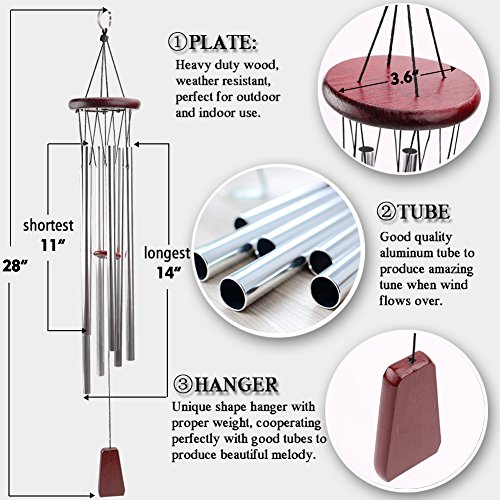 Beautiful Tune Wind Chimes Outdoor, 28" Amazing Grace Wind Chimes 6 Long Aluminum Tubes, Perfect Decor for Garden, Patio, Balcony Outdoor & Indoor - Thumbnail 2