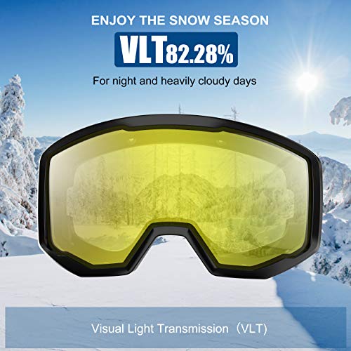 NXONE Ski Goggles for Men and Women, Anti-Fog Over Glasses Snowboard Goggles with UV Protection, Windproof Helmet Compatible Dual Lens Goggles-100% UV Protection