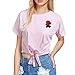 Uideazone Teen Girls Embroidery Rose Crop Top Cute Short Sleeve T Shirt Pink