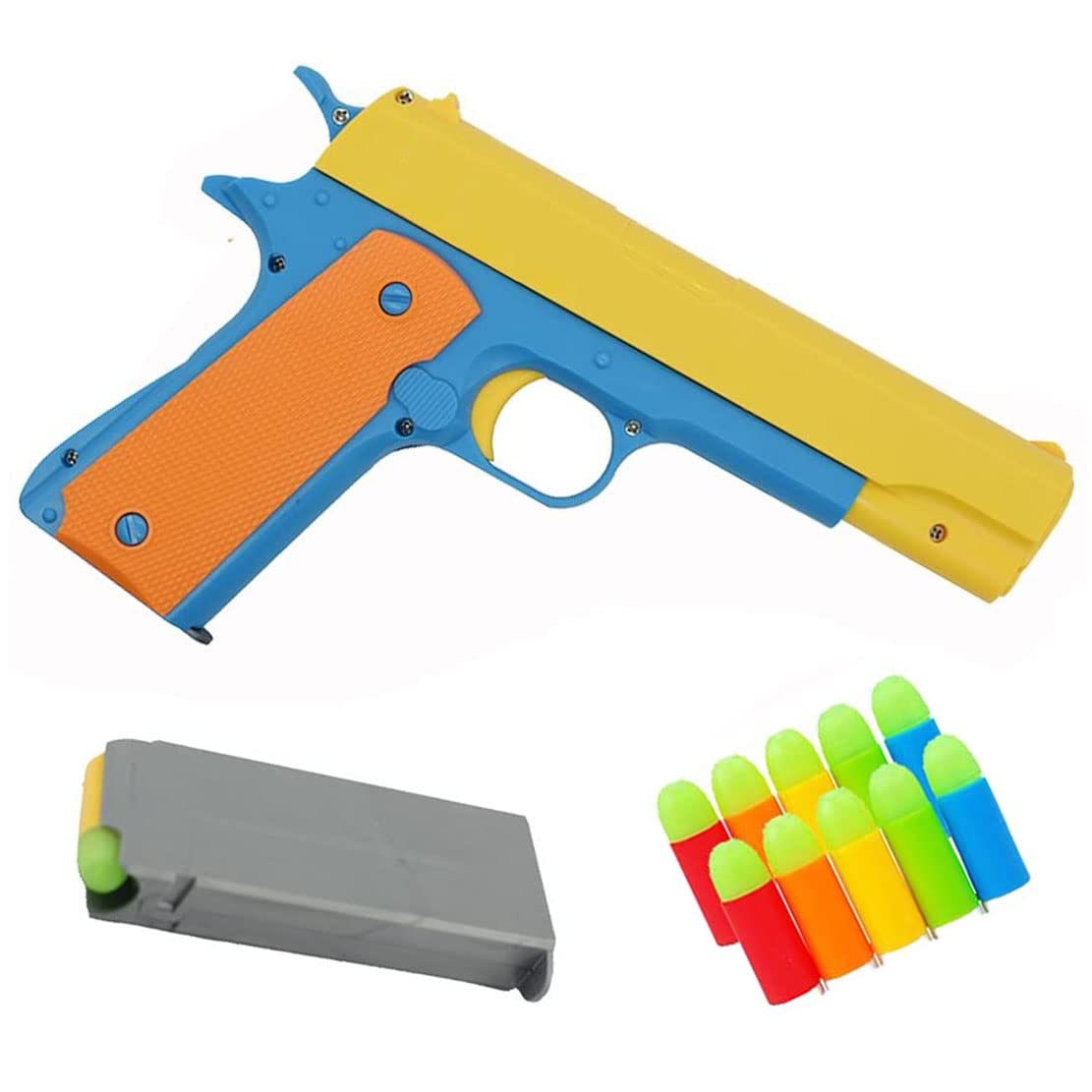Photo 1 of Classic Colt 1911 Toy Gun,Realistic Size Toy Gun - 10 Colorful Soft Bullets - Ejecting Magazine - Slide Action Barrel – Training, Cosplay, Play