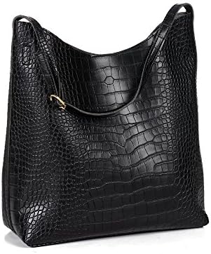Crocodile Pattern Leather Latest Women Hobo Bag Tote Handbag Dailay Purse 2 Piece Bags Set (Black)