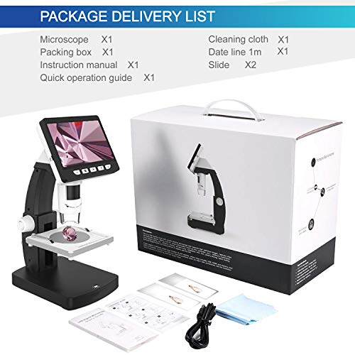 LCD Digital Microscope, FOCLEN 4.3 inch 50X-1000X Magnification Zoom 1080P 2.0 Megapixels Compound Handhled Rechargeable 8 Adjustable LED Lights Lab Microscopes Camera - Thumbnail 6