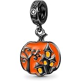 GNOCE Halloween Spooky Castle Pumpkin Pendant Charm Sterling Silver Dangle Halloween Charm Fit Bracelet/Necklace for Women Wife/Jewelry Gift