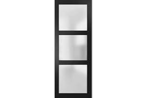 SARTODOORS Frosted Lite Glass Door Panel Slab 24 x 80 | Lucia 2552 Matte Black Use as Barn Pocket Sliding Closet Solid Wood Core Interior