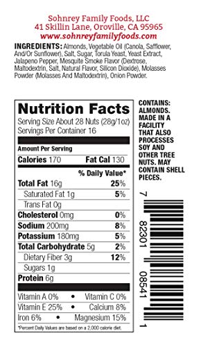 Smokey Jalapeno Spicy Almonds Bold Roasted Seasoned Snack Nuts from Sohnrey Family Foods 16 oz Single Bag - Image 7