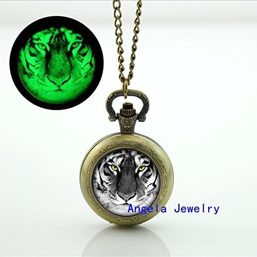 Pretty Lee Fashion Tiger Glowing Pocket Watch Necklace Tiger Jewelry Animal Picture Glowing Pendant Pocket Watch