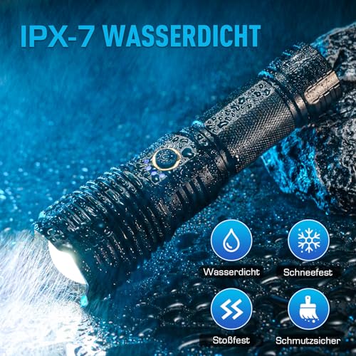 Glarylight XHP70.2 LED Rechargeable Torch 600,000 Lumens Extremely Bright XHP70.2 Torches Battery USB Strong Torch IPX7 Waterproof Zoomable Flashlight for Outdoor Emergencies