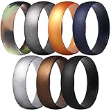 ThunderFit Silicone Rings, 7 Pack Wedding Bands for Men & Women (Black, Bronze-Men, Gold, Gun Metallic, Camo, Silver, Dark Blue, 13.5-14 (23mm))