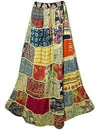 Women's Maxi Skirt Green Patchwork Flare Gujarati Long Skirt M