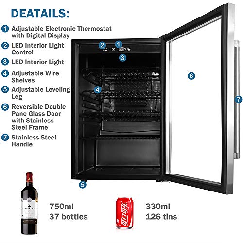 Northair Stainless Steel 37 Bottle Wine Cooler, Chiller Counter Top Red & White Wine Cellar w/Touch Temperature Control, Freestanding Beverage Refrigerator Quiet Operation Fridge, Reversible Door - Thumbnail 2