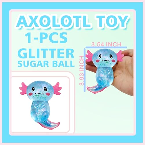 Last Page® Axolotl Squishy Fidget Toys for Kids (1PCS) Squishy Stress Balls for Kids & Adults, Animal Party Favors Axolotl Stress Relief Toy for Office, School, Travel, Easter Basket Stuffers (Blue)