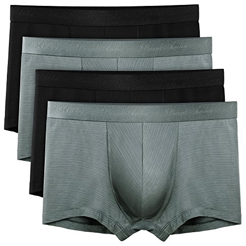 David Archy Men's 4 Pack Micro Modal Underwear Ultra Soft Trunks (M, Black/Gray Stripe)