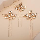 Rumtock 3pcs Champagne Hair Piece Handmade Crystal Hair Pins for Wedding Brides Women Girls Hair Styling Jewelry (Champagne)