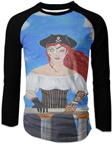 Tisky Men's Raglan Baseball T-Shirt Steampunk Airship Pirate Beauty Captain