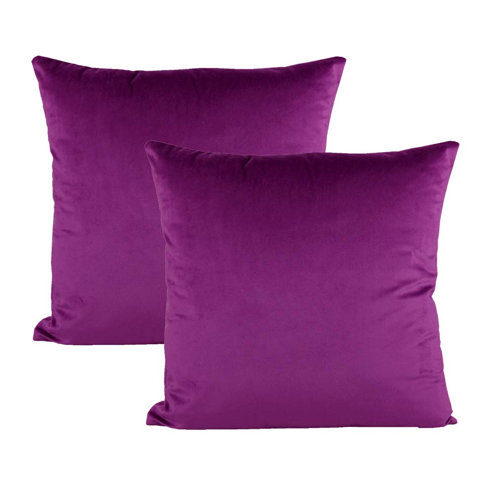 VADAKO Magenta Dark Purple Throw Pillow Covers Decorative Velvet Soft Solid Square Cushion Cases Home Decor for Couch Sofa Bedroom Office Set of 2, 18x18 Inch 45x45cm — image 1