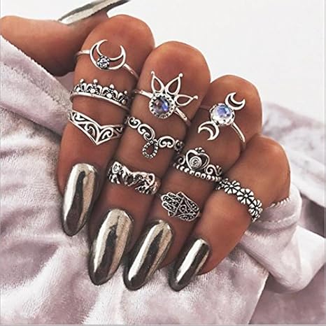 Yesiidor 10pcs Midi Ringe Fingerring Set für Damen Nagel Finger Band Silber