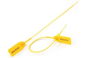 Leadseals(R) 100 PlasticTamper Seals, Zip Ties for Fire Extinguishers Pull Tite Security Tags Numbered Disposable Self-Locking Tie 250mm Length (Yellow)