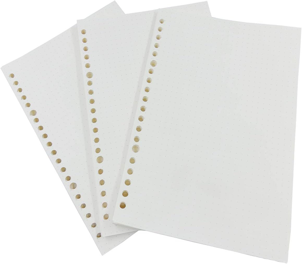 Mengger A5 20-Ring Binder Planner Refill Paper Journals Notebooks Diaries Inserts for Writing Sketching Scrapbooks Drawing Travelers Professionals 3 Packs (Point Shape)