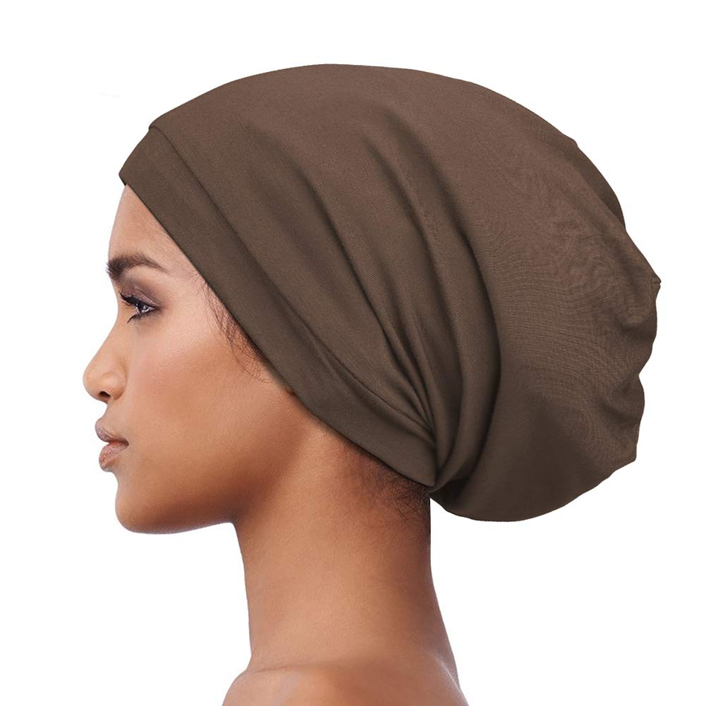 Alnorm Satin Lined Slouchy Cap Slouch Skullcap Fashion Sleeping Headwear Brown