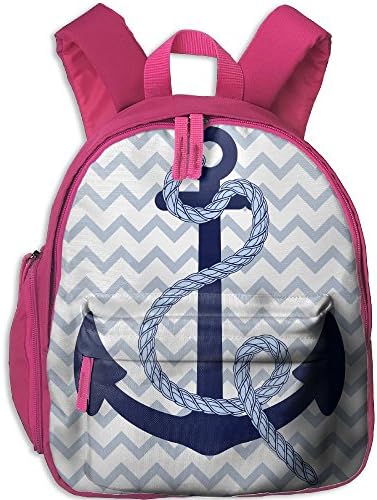 Blue Anchor Water Printed Oxford School Bag Children Double Zipper Closure Travel With Front Pockets